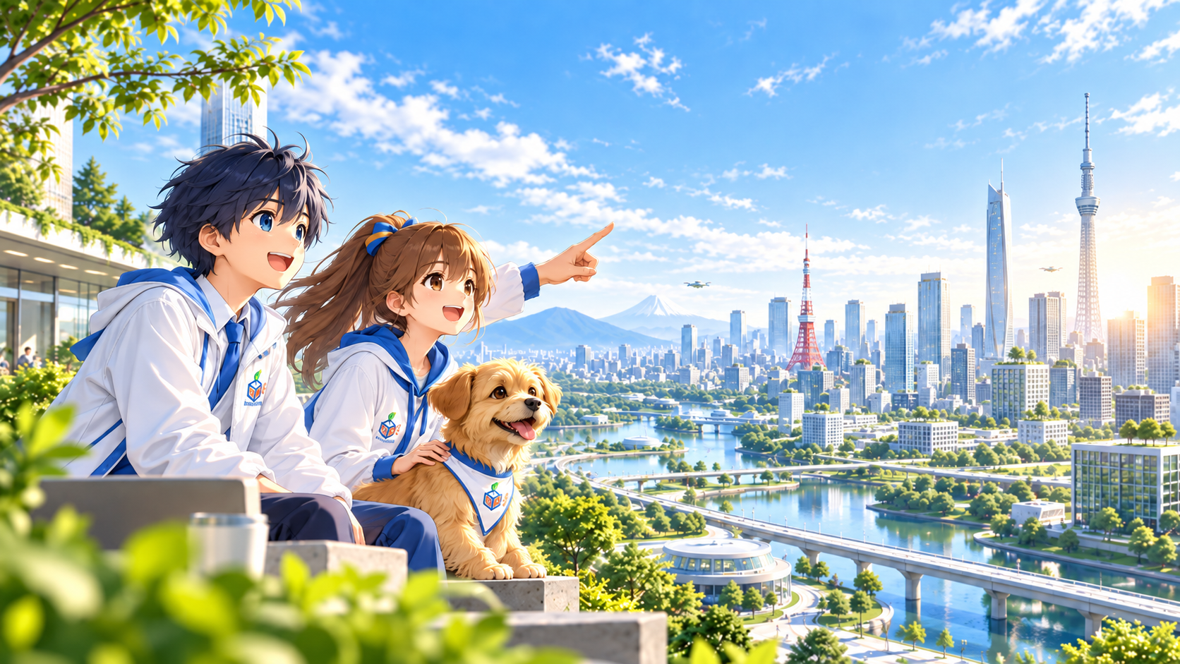 AgenTechの東京と緑豊かな未来のビジュアル